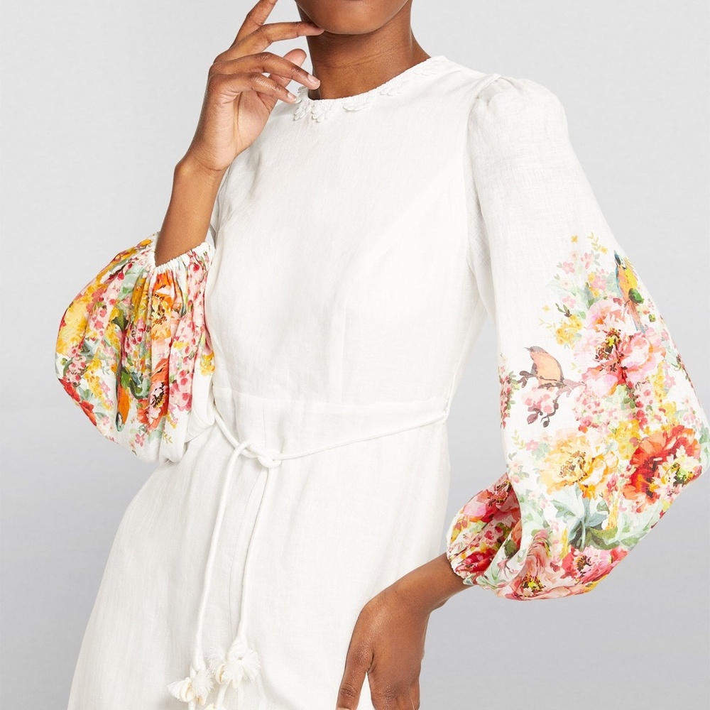 Zimmermann Mae Floral-Print Linen Midi Dress 0